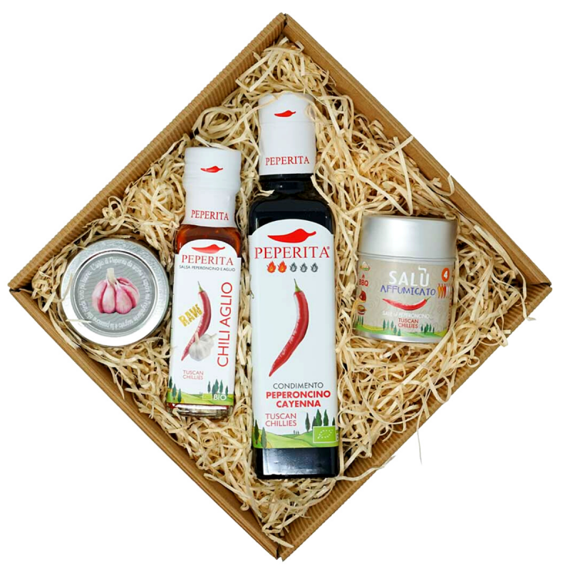 Kit with 4 Organic Garlic and Chilli Products and Gift Box