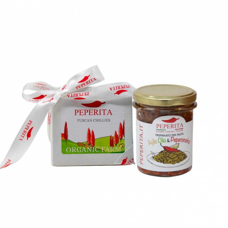 Gift box with ORGANIC preparation for garlic, oil and chilli paste
